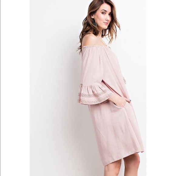 Off Shoulder Crochet Detail Bell Sleeve Dress - Picture 3 of 5